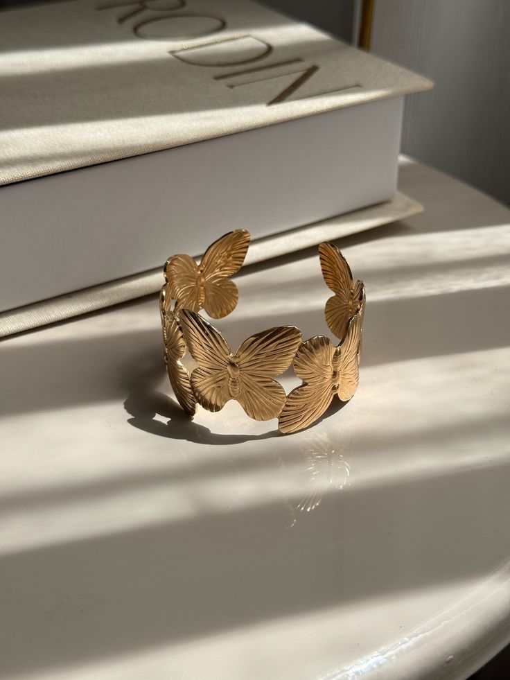 Gold plated Korean Butterfly Broad Bracelet - Anti Tarnish