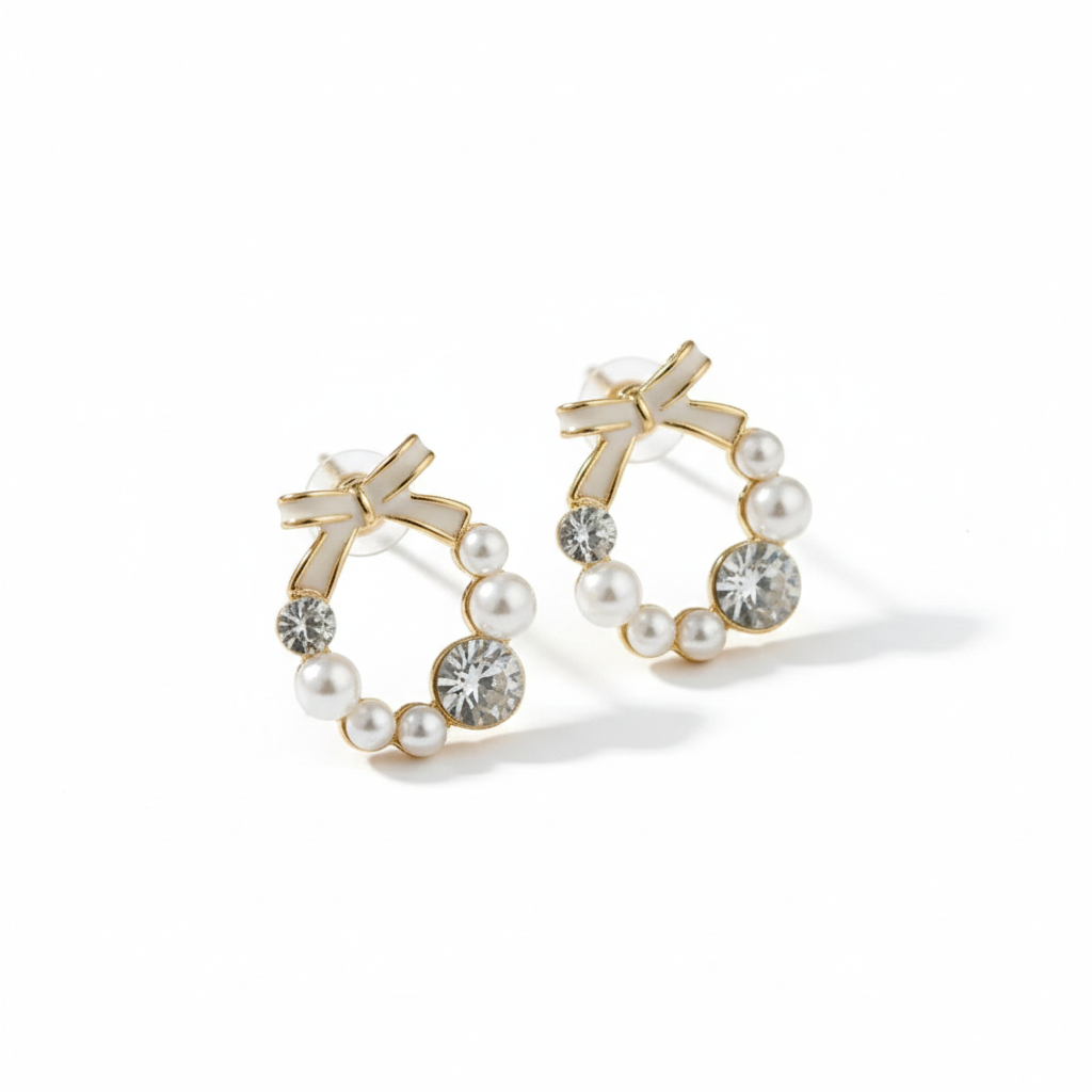Bow & White Pearls Earrings