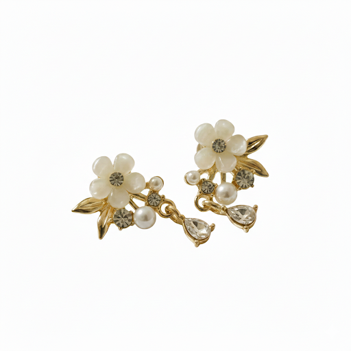 Small White Flower With Pearl Earrings