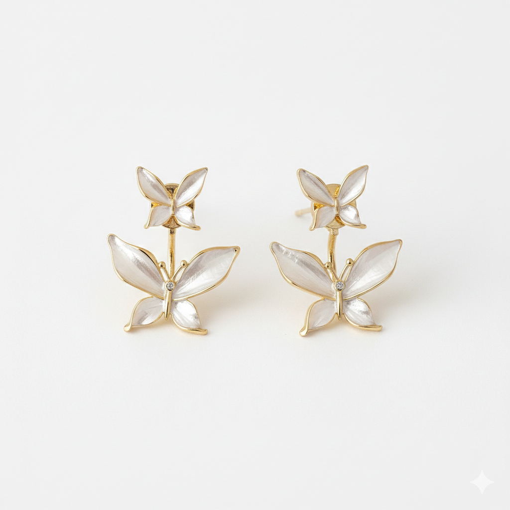 Enamel White Butterfly Stud Earrings