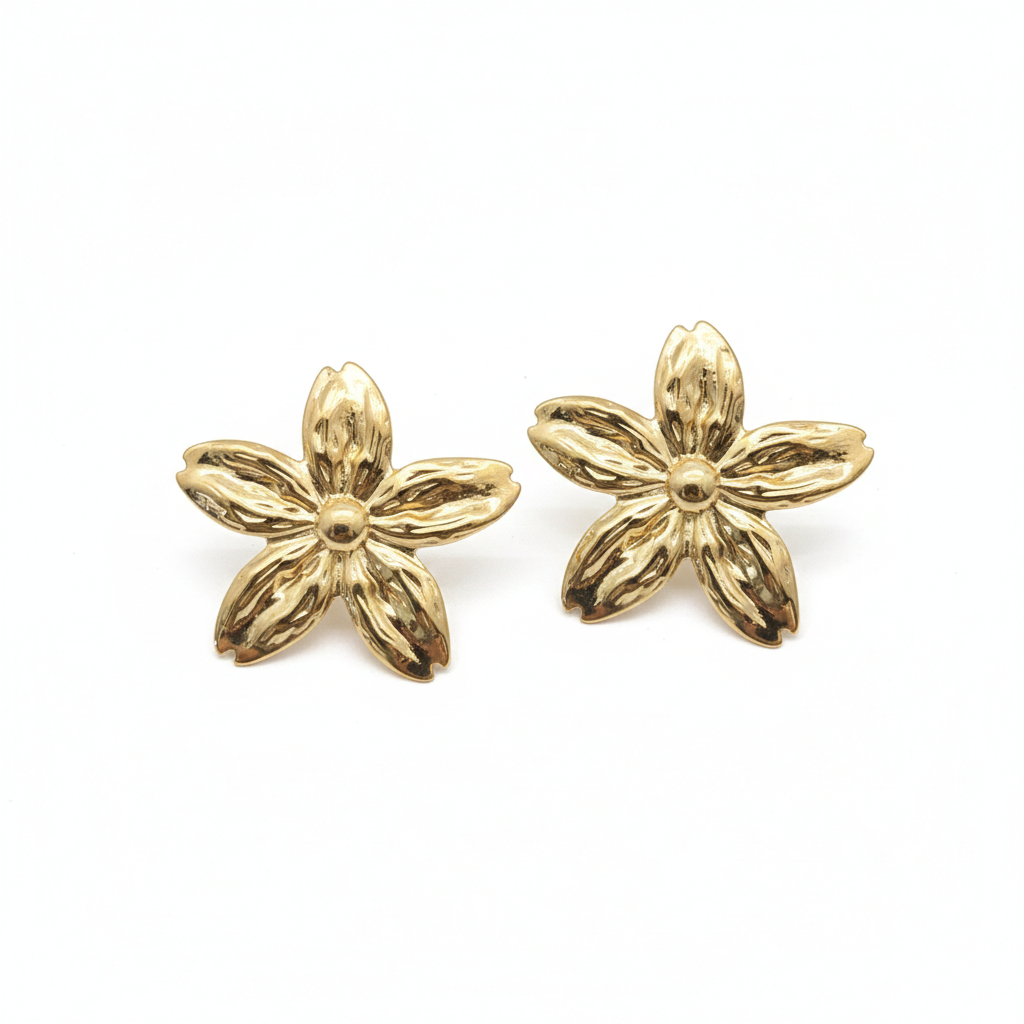 Gold Leaf Bloom Earrings - Anti Tarnish