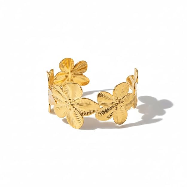 Floral cuff anti tarnish Gold plated Broad Bracelet
