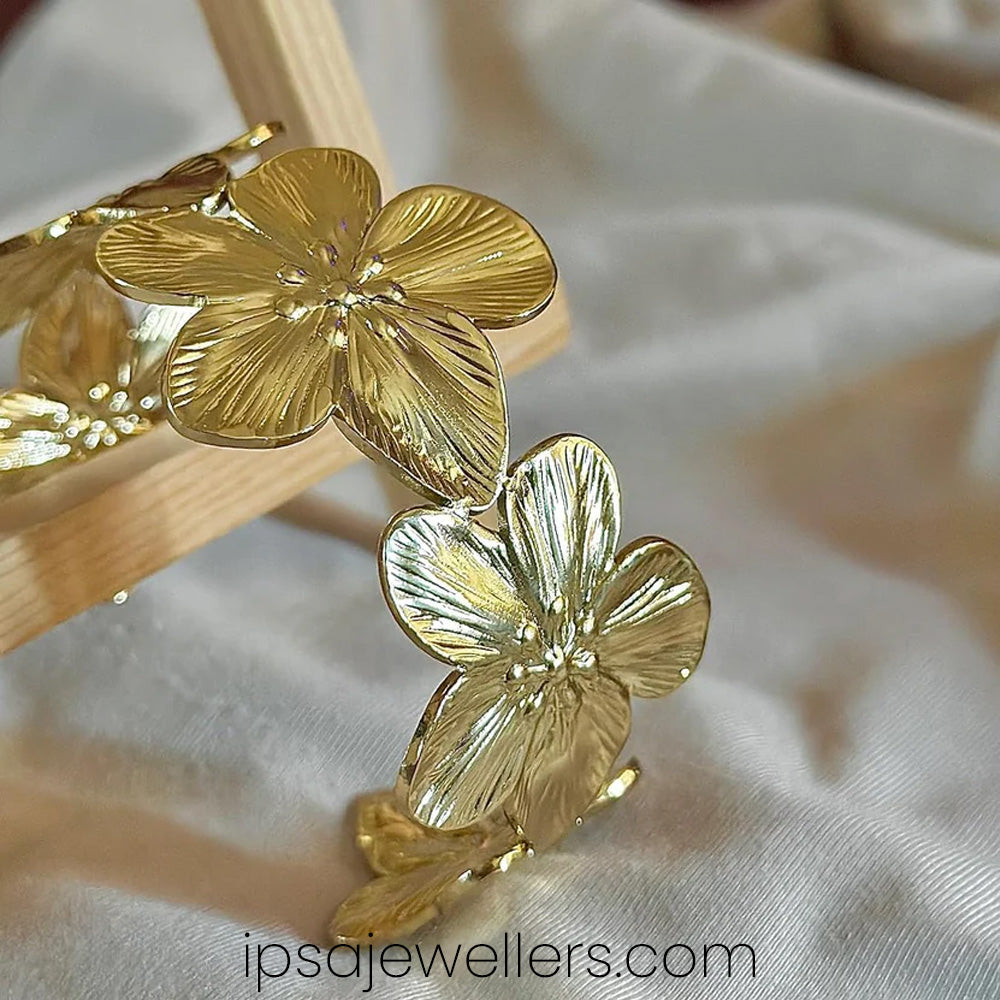 Floral cuff anti tarnish Gold plated Broad Bracelet