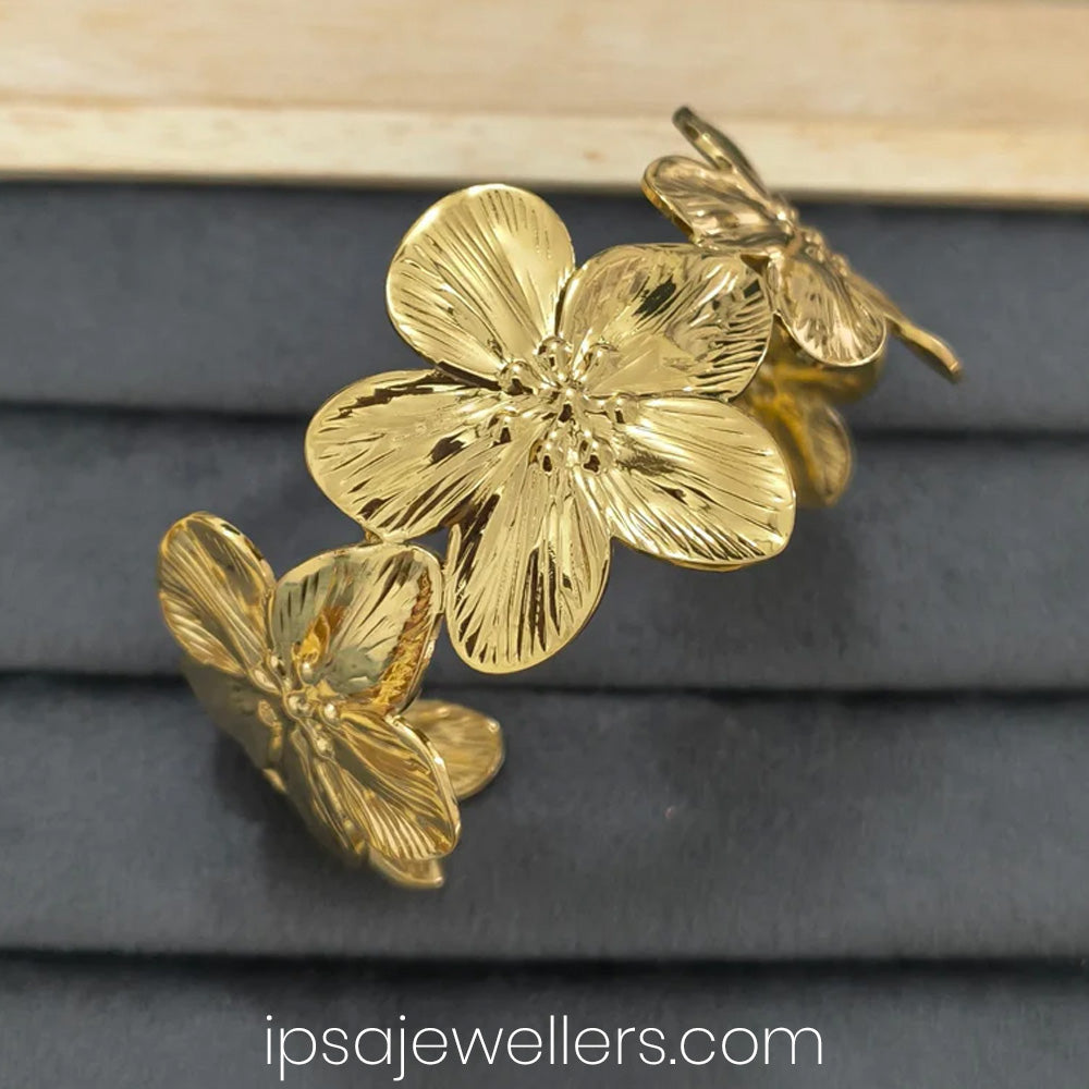 Floral cuff anti tarnish Gold plated Broad Bracelet