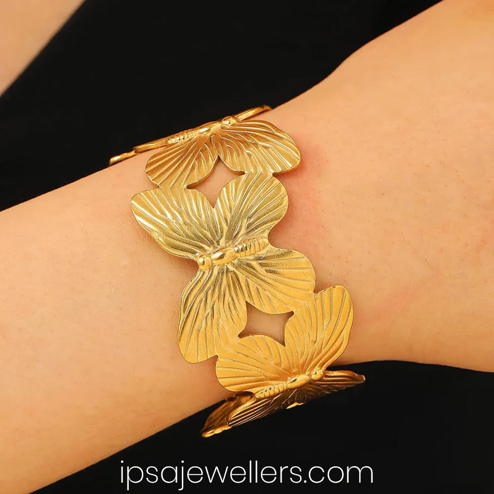 Gold plated Korean Butterfly Broad Bracelet - Anti Tarnish