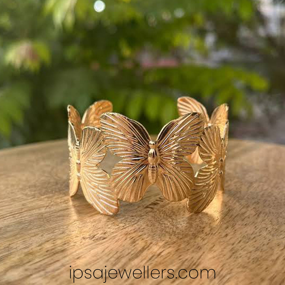 Gold plated Korean Butterfly Broad Bracelet - Anti Tarnish
