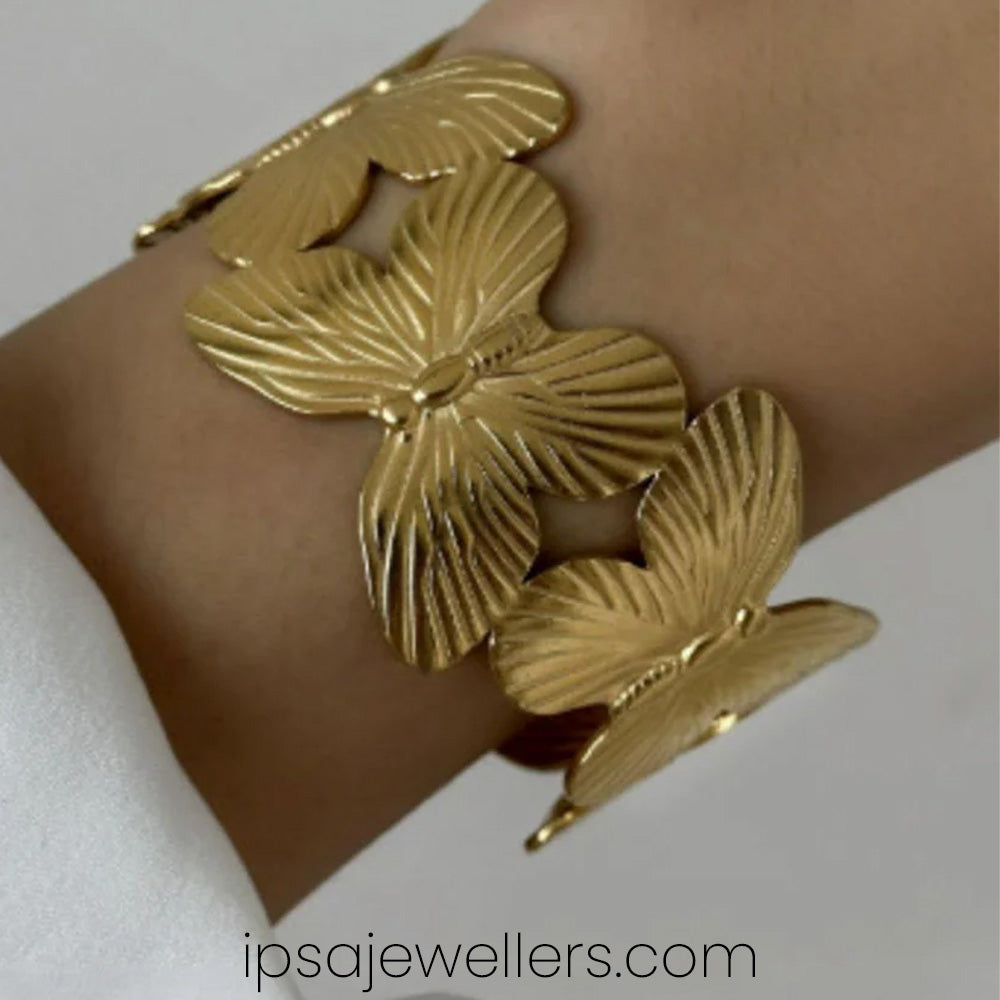 Gold plated Korean Butterfly Broad Bracelet - Anti Tarnish