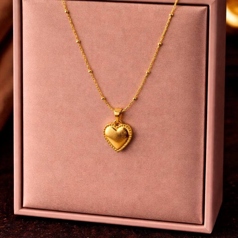 Beaded Heart Pendant Necklace - Anti Tarnish