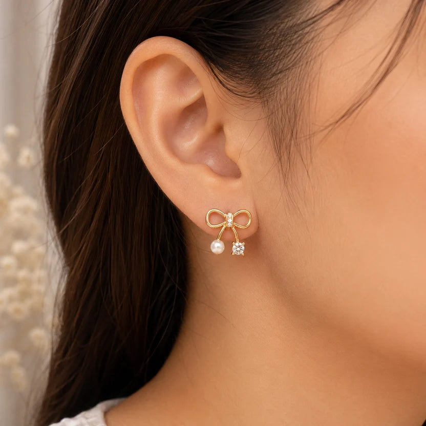 Bow & Pearl Charm Earrings