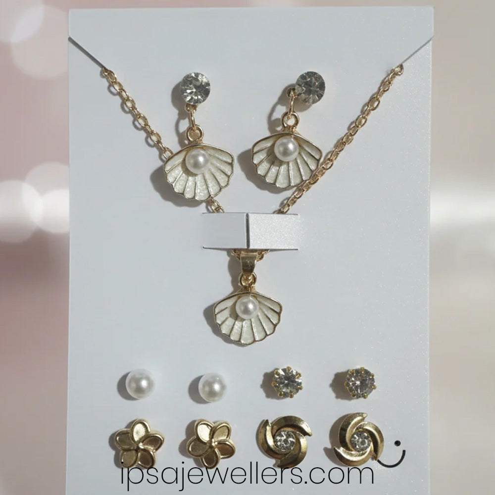 White Pearl Party Wear Necklace & Earrings Combo Set