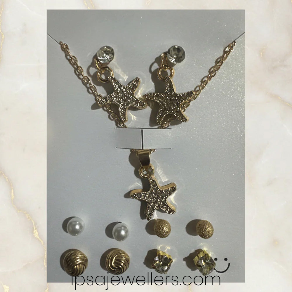 Gold Plated Star Necklace & Earrings Combo Set
