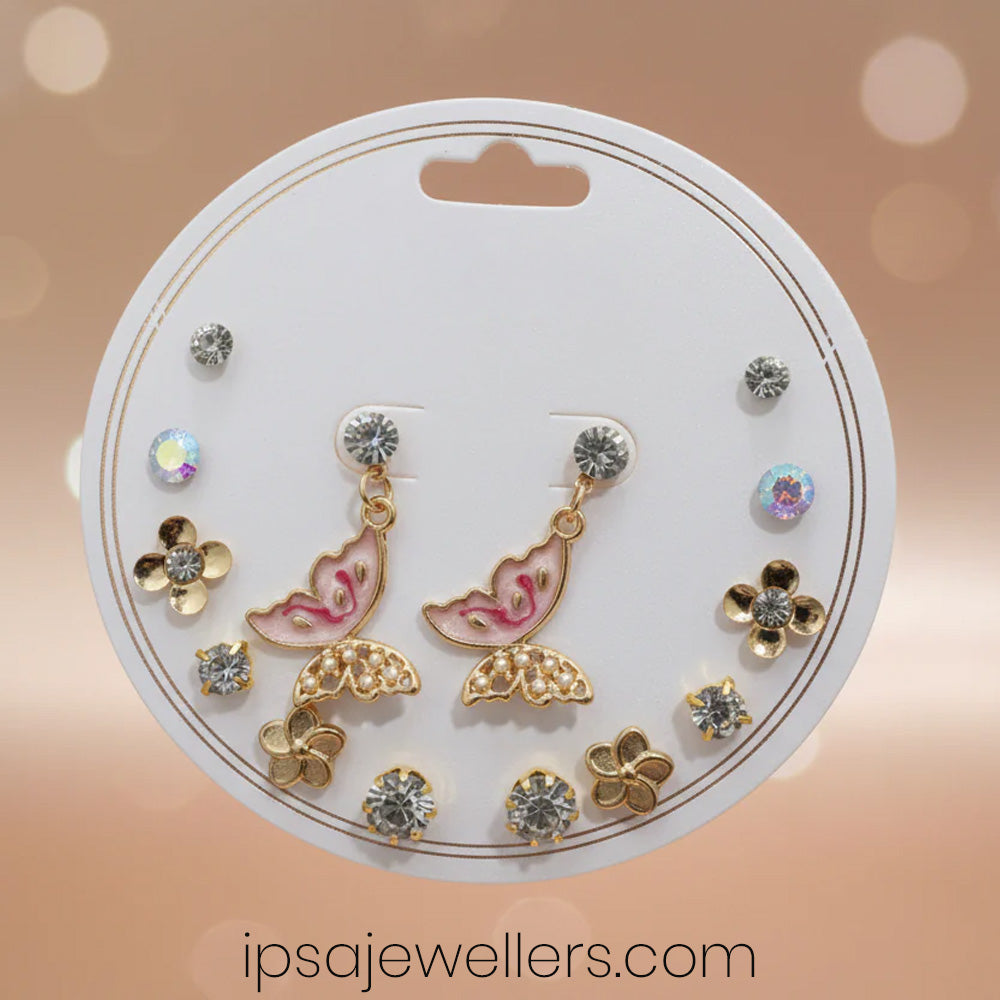 Pink Butterfly Earrings Combo Set