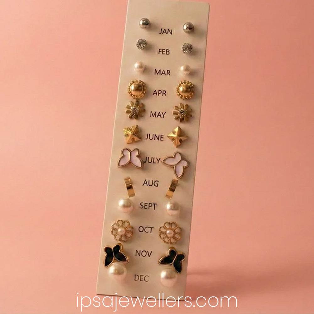12-Pair For Year Anti Tarnish Earring Combo