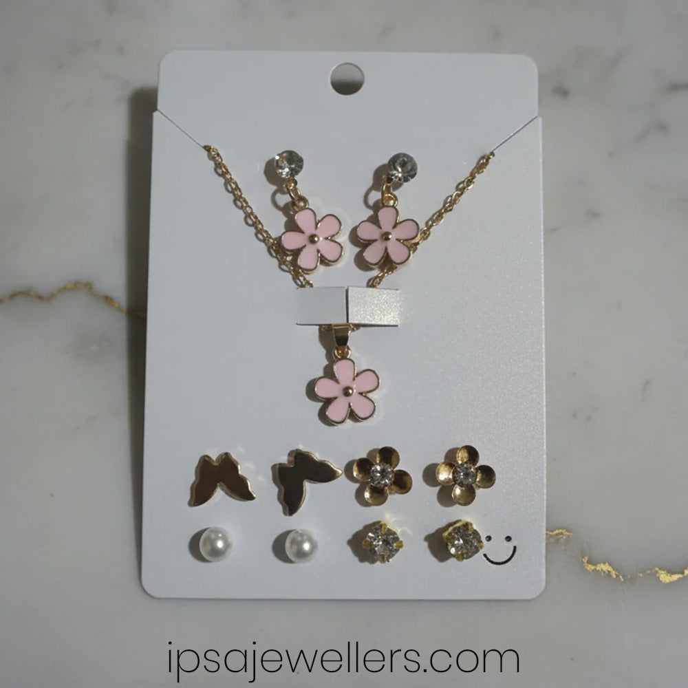 Pink Rose Gold Plated Necklace & Earrings Combo Set