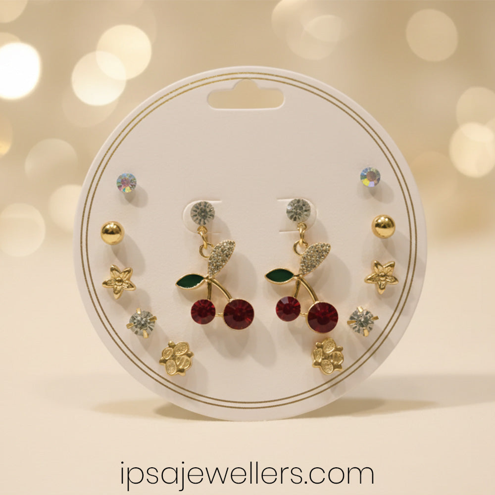Gold Plated Cherry Drop Earrings Combo