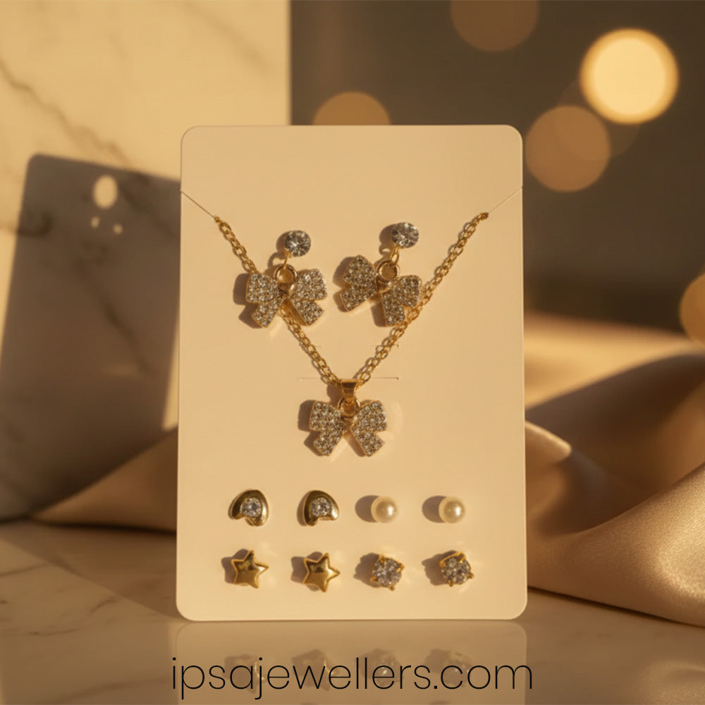 Gold Plated Bow Pandal and 5 pair Earring combo