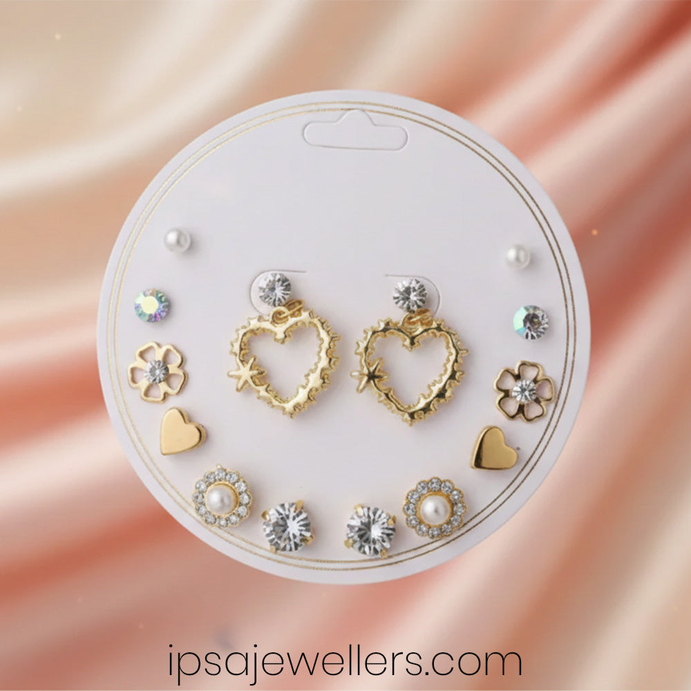 Set of 7 Gold Plated Earrings combo