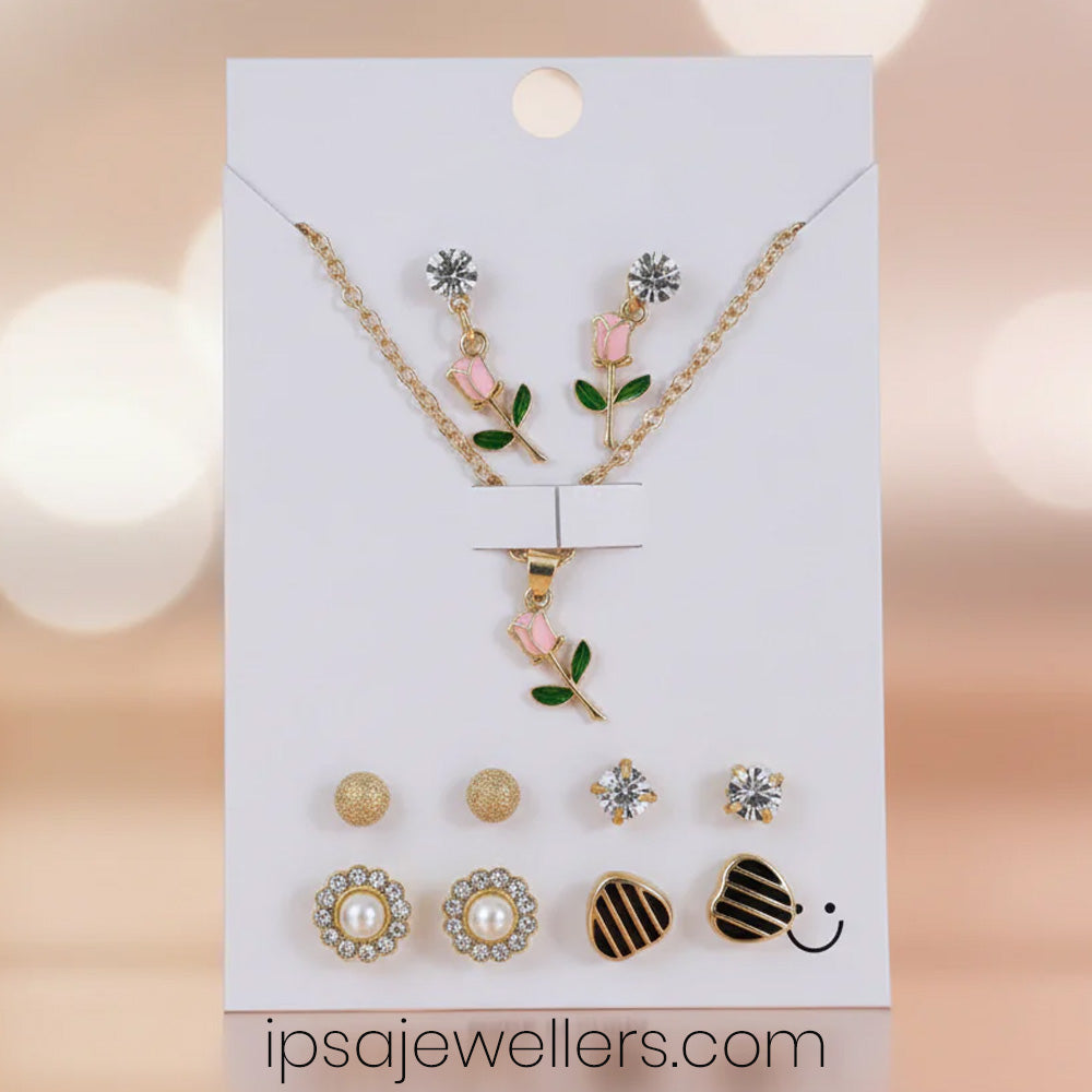 Rose Pandal and 5 pair Earrings Combo Set
