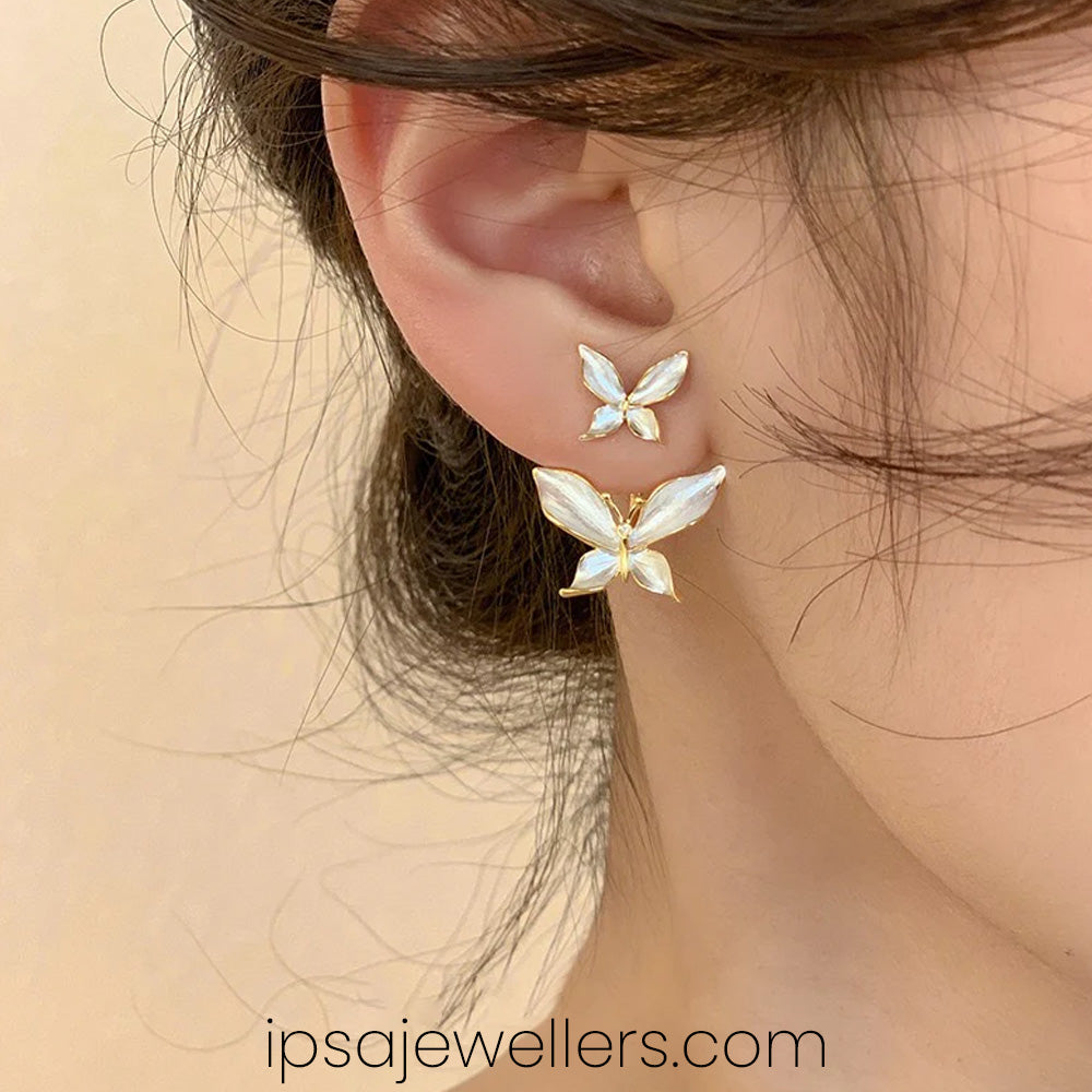 Enamel White Butterfly Stud Earrings