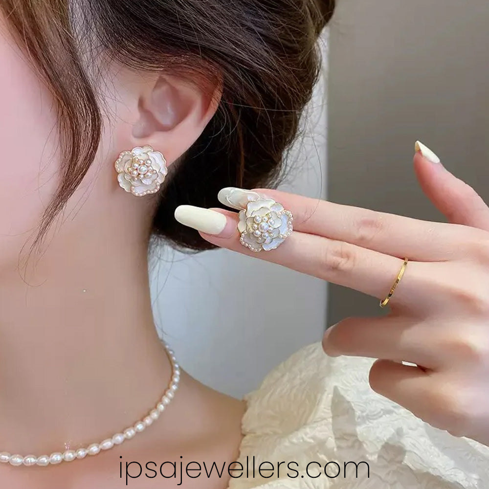 White Rose Earrings