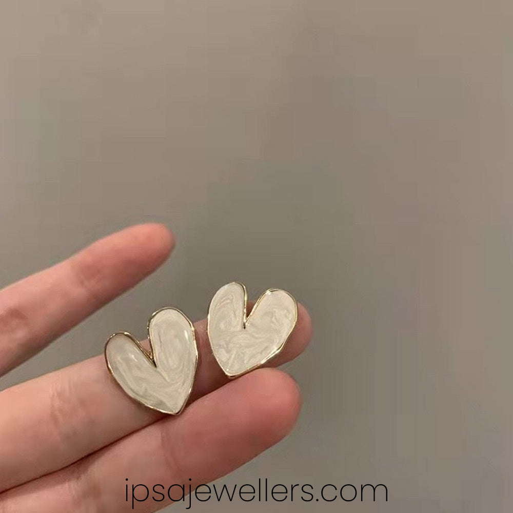 White Heart Earrings