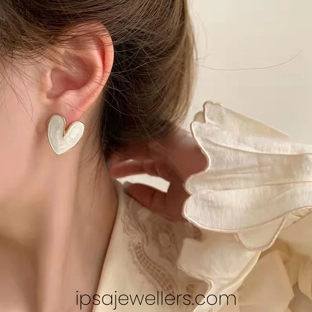 White Heart Earrings