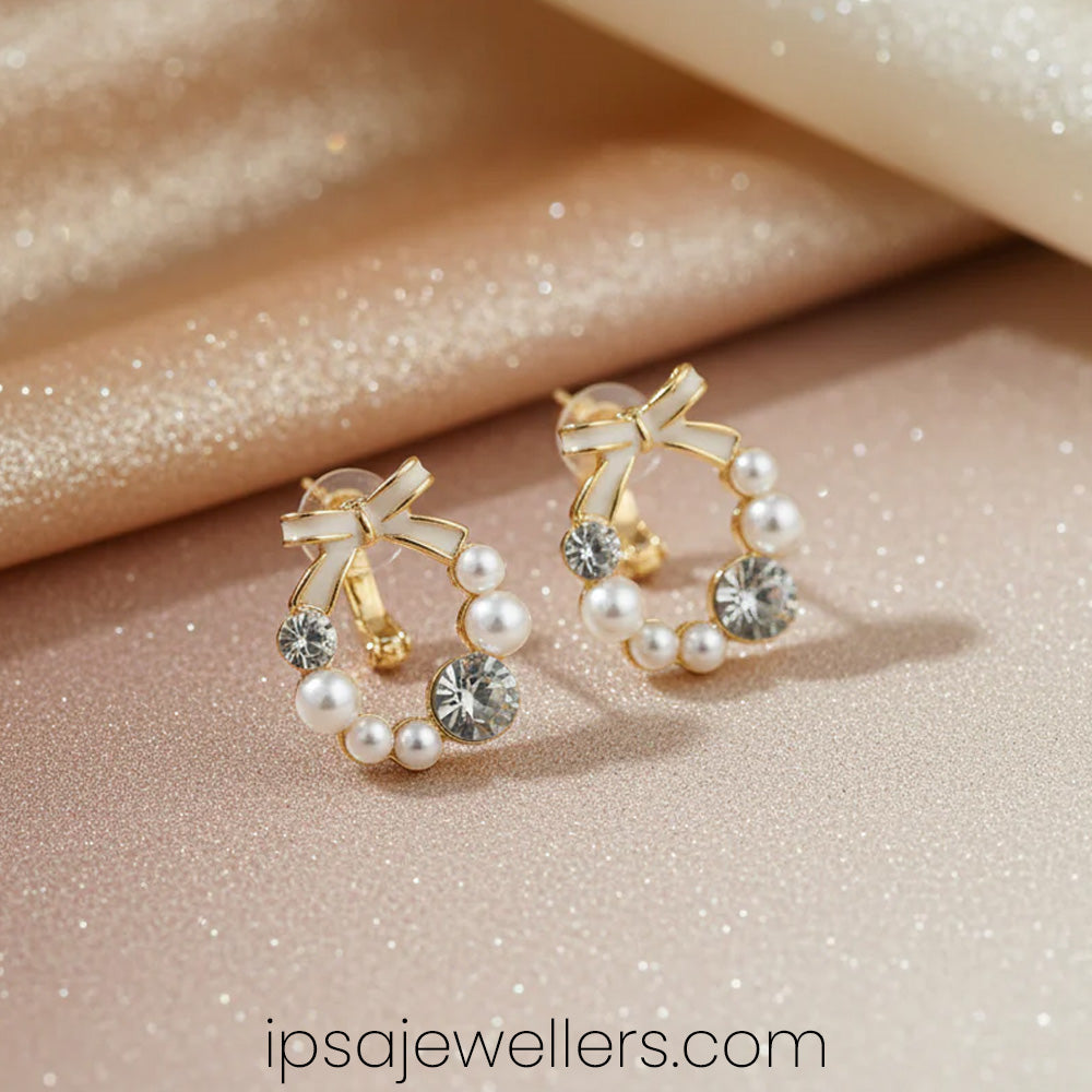 Bow & White Pearls Earrings