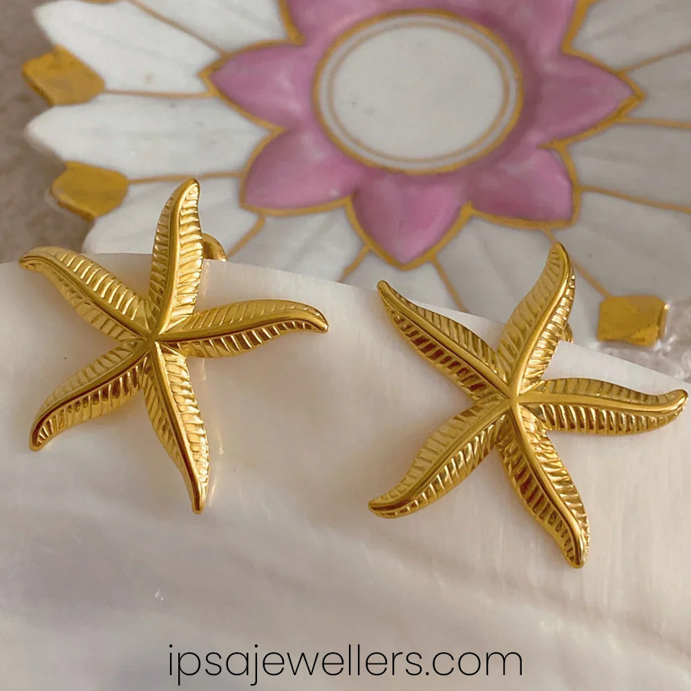 Glam Starfish Gold Plated Earrings - Anti Tarnish