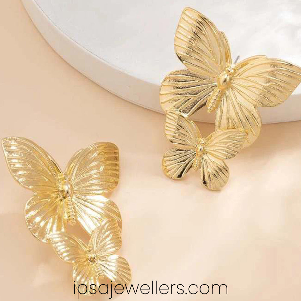 Double Butterfly Gold Plated Earrings - Anti Tarnish