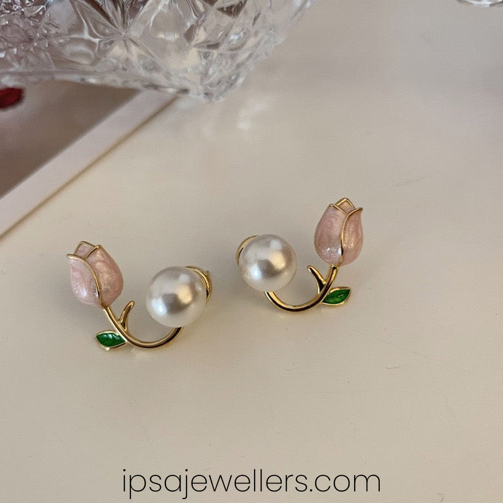 Tulip Flower Gold Plated Earrings