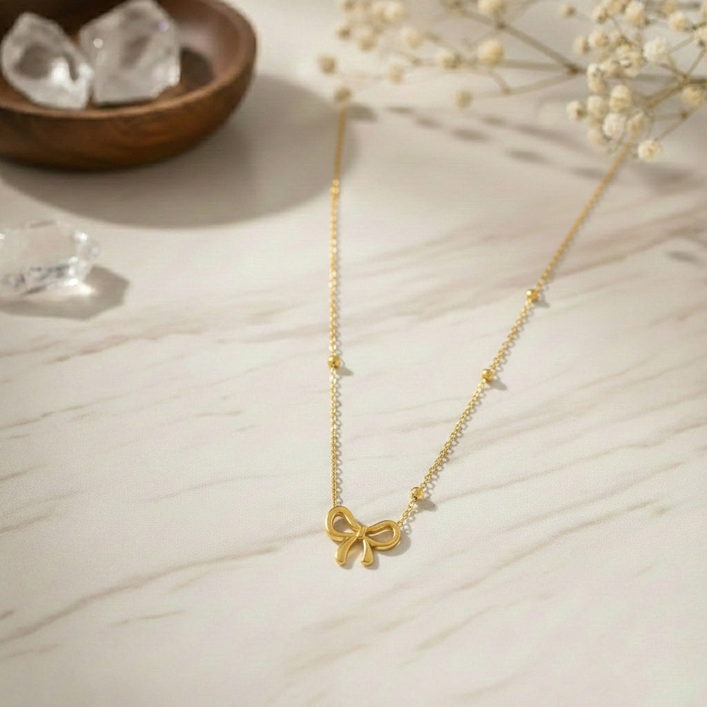 Gold Plated Bow Necklace - Anti Tarnish