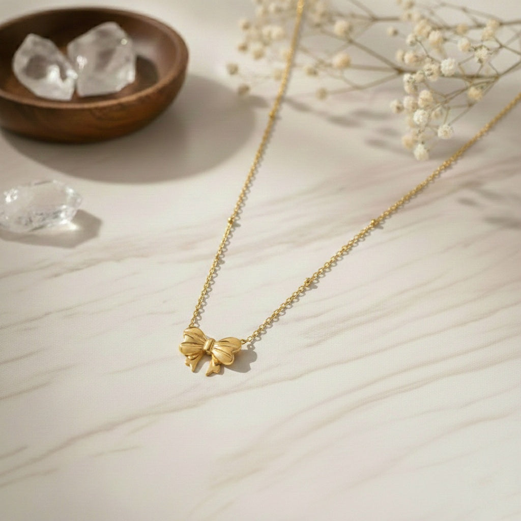 Golden Promise Bow Necklace - Anti Tarnish