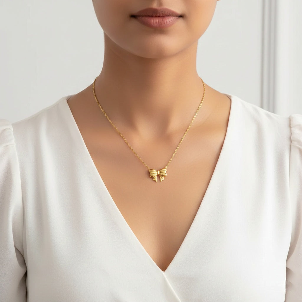 Golden Promise Bow Necklace - Anti Tarnish