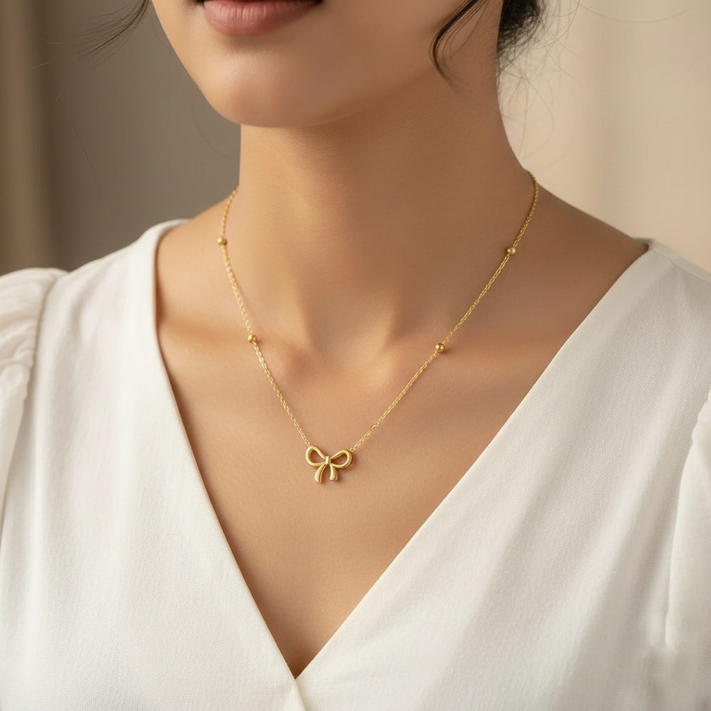Gold Plated Bow Necklace - Anti Tarnish