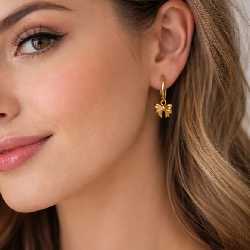 Golden Bow Hoop Earrings
