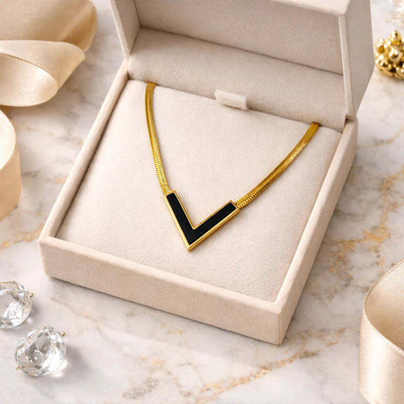 Black V Shape Necklace - Anti Tarnish