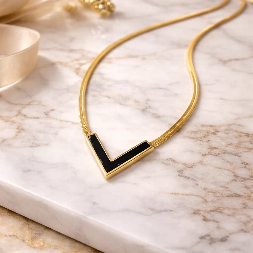 Black V Shape Necklace - Anti Tarnish