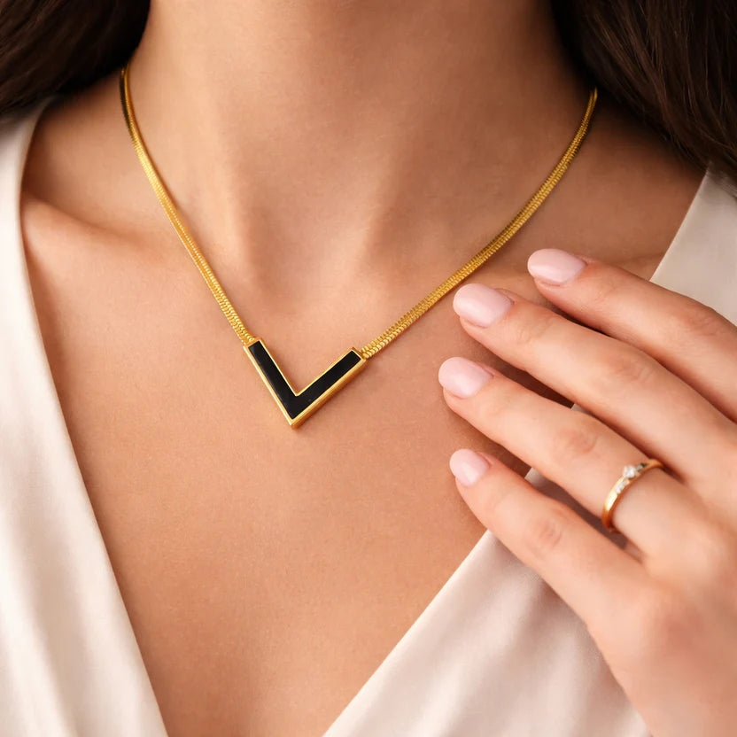 Black V Shape Necklace - Anti Tarnish