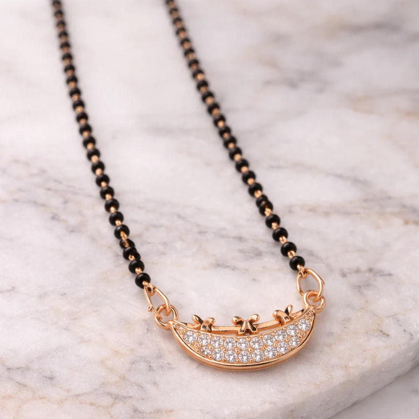 Rose Gold Plated Curved Pendant Mangalsutra - Anti tarnish