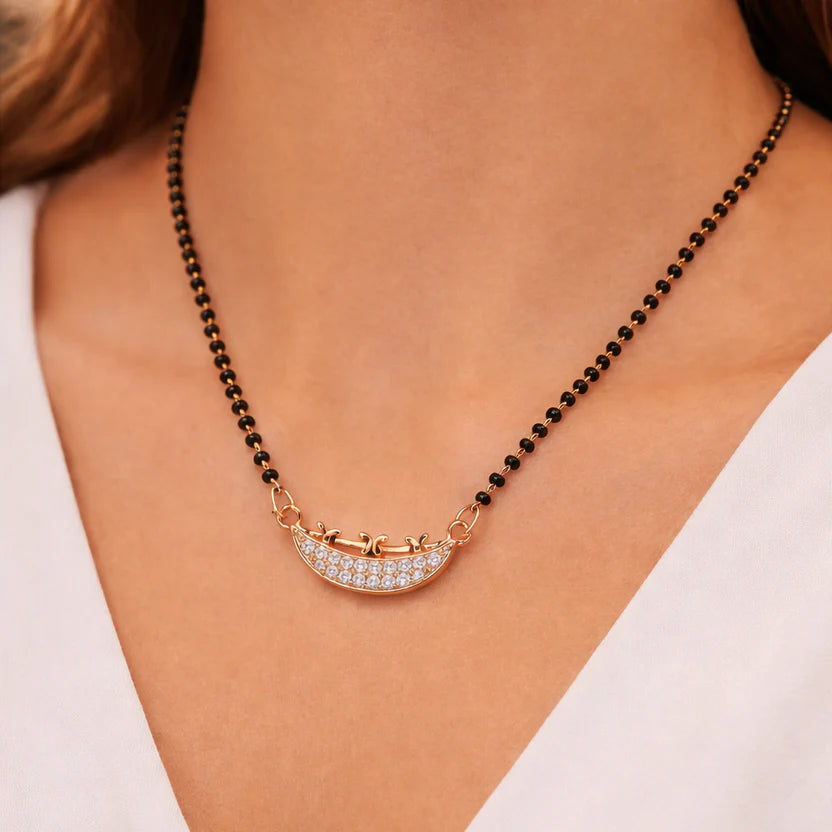 Rose Gold Plated Curved Pendant Mangalsutra - Anti tarnish