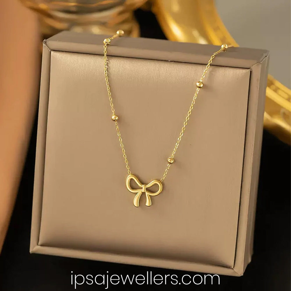 Gold Plated Bow Necklace - Anti Tarnish