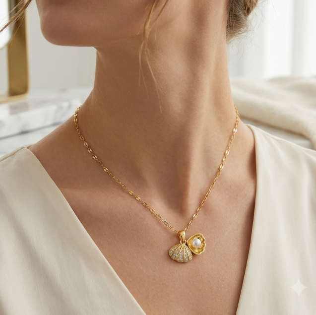 Pearl Seashell Charm Necklace