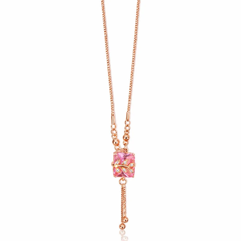 Pink Crystal Cube Necklace