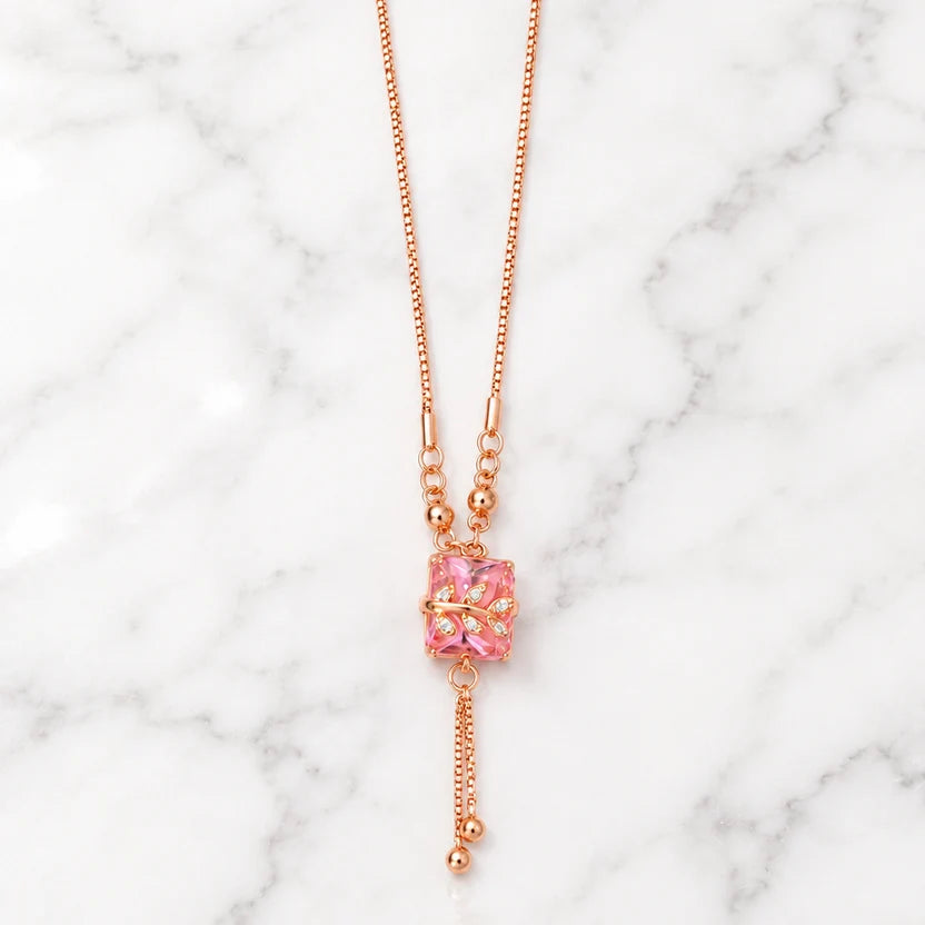 Pink Crystal Cube Necklace
