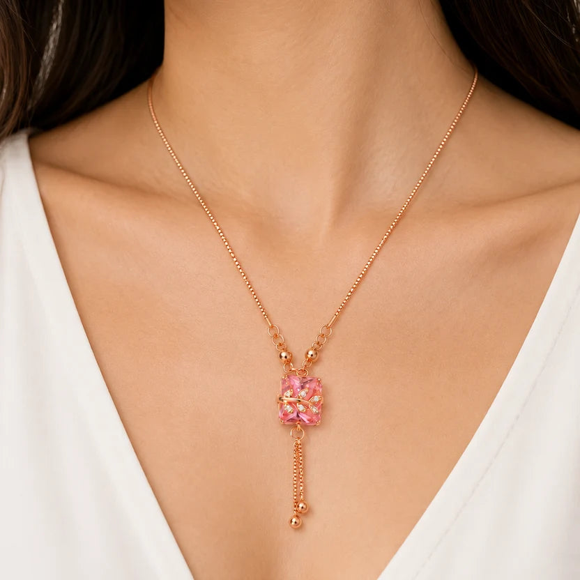 Pink Crystal Cube Necklace
