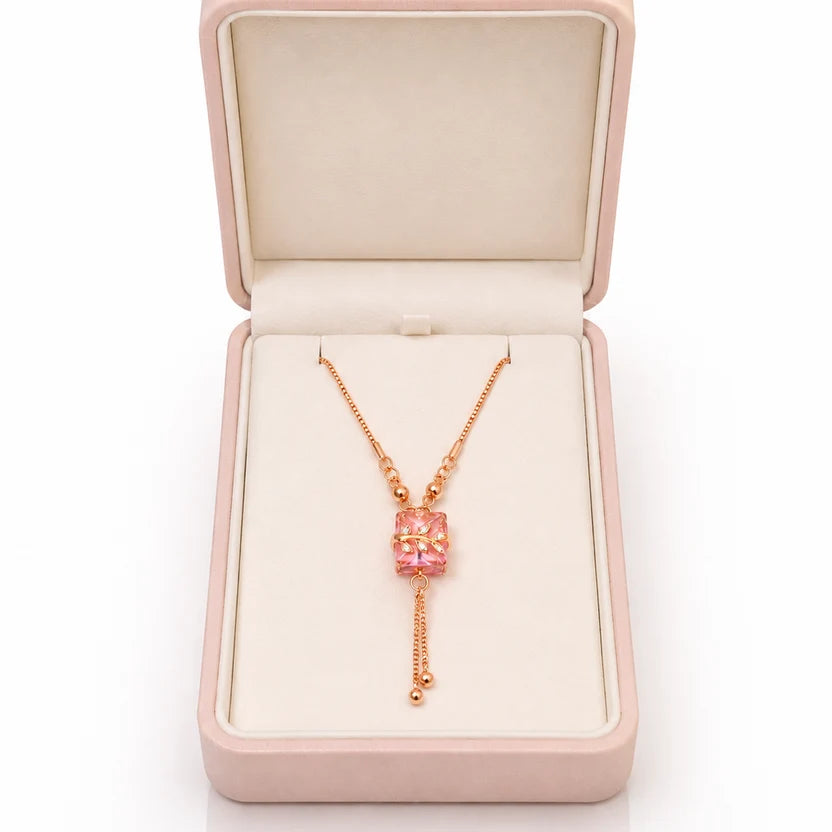 Pink Crystal Cube Necklace
