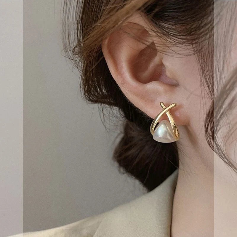 Triangle Pearl Wrap Earrings