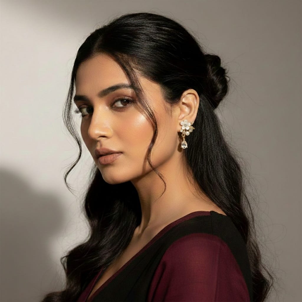 Small White Flower With Pearl Earrings