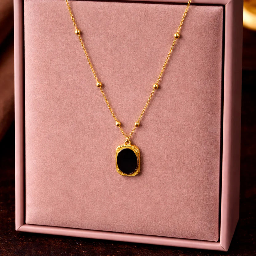Black Pendent Chain Necklace - Anti Tarnish
