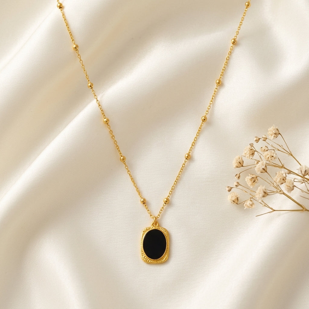 Black Pendent Chain Necklace - Anti Tarnish